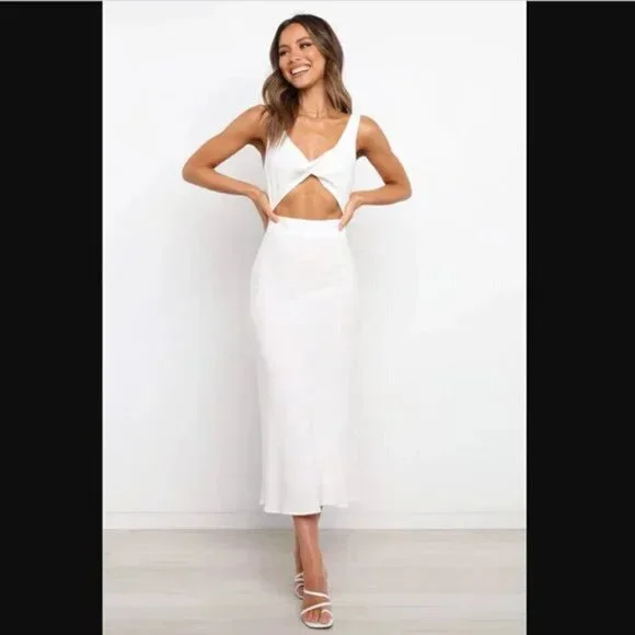 Petal & Pup White Apollo Twist Front Cut Out Midi Dress 2 - Picture 11 of 14